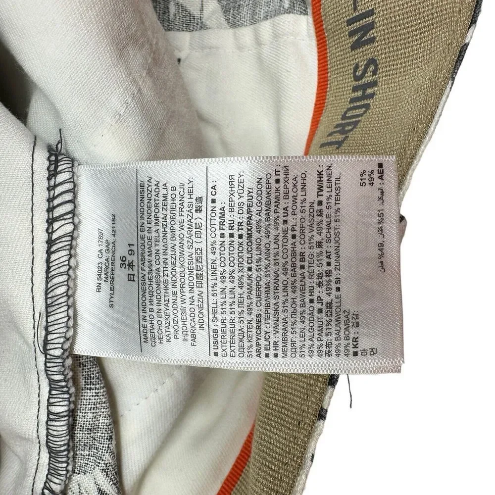 GAP The Lived-In Shorts NWT Linen Blend Gray White Floral Flat‎ Front Men's 36